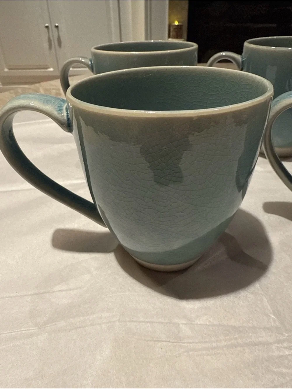 West Elm Crackle Glaze Light Blue Ceramic Glazed CoffeeTea Mugs Set of 4 New